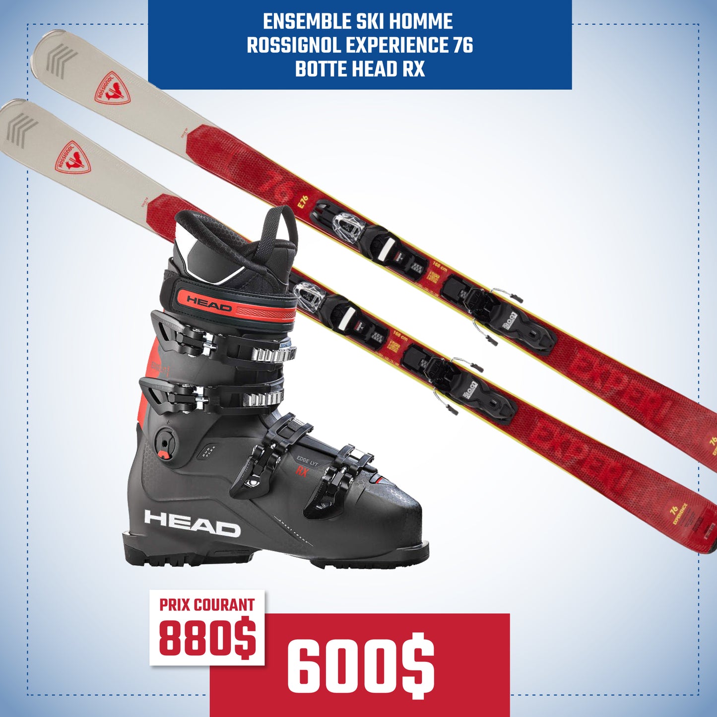 COMBO SKI ALPIN ROSSIGNOL EXPERIENCE 76 HOMME ET BOTTE