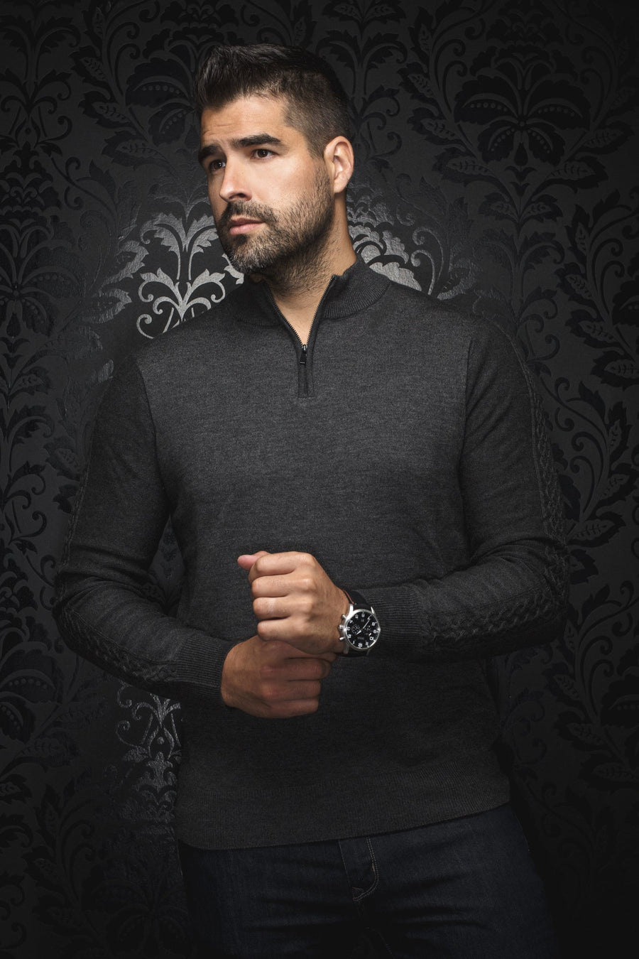 CHANDAIL AU NOIR MERINO 1/4 ZIP MESTA
